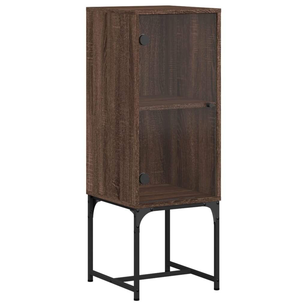 Mueble auxiliar con puerta de cristal aspecto roble marrón 35x37x100 cm