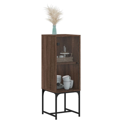 Mueble auxiliar con puerta de cristal aspecto roble marrón 35x37x100 cm