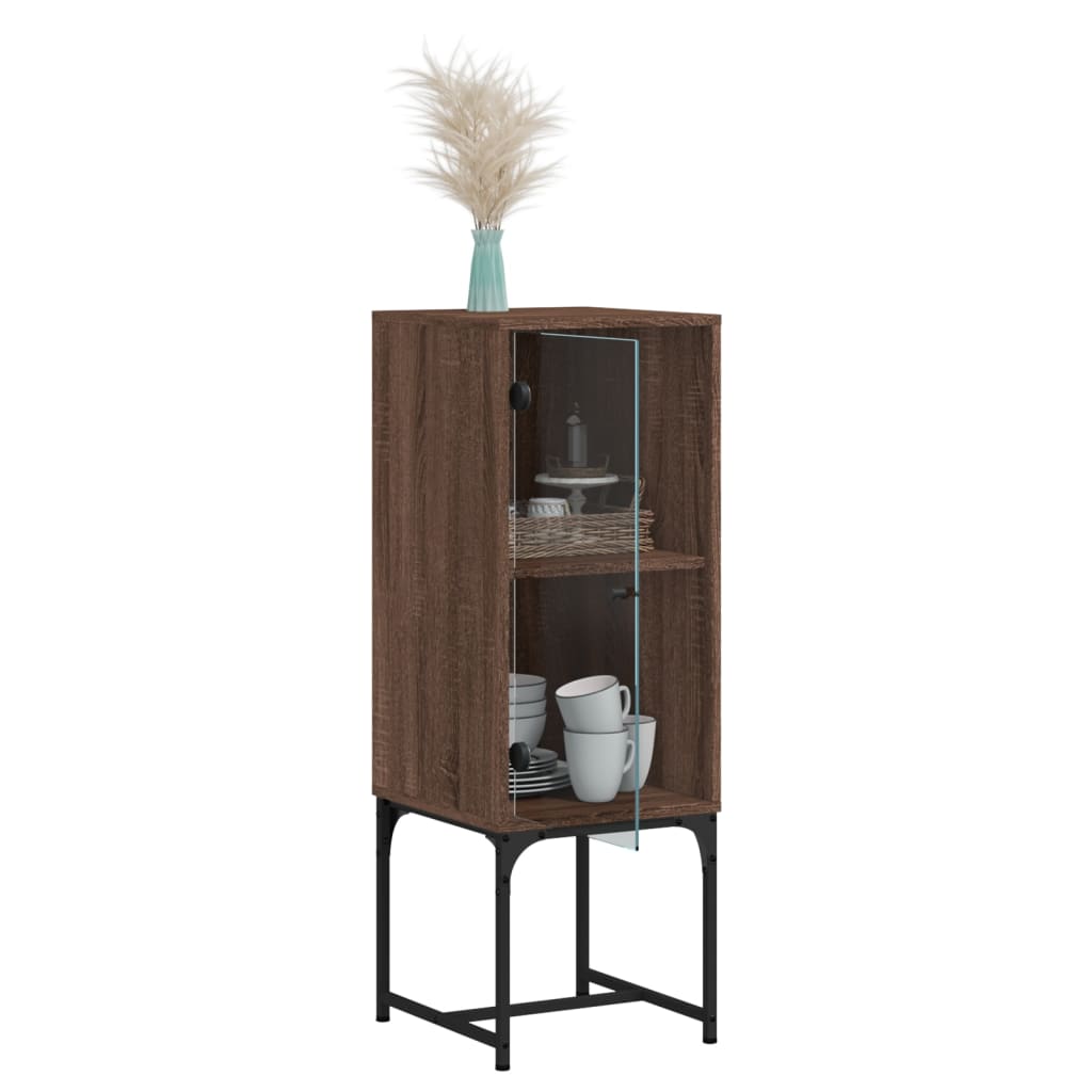 Mueble auxiliar con puerta de cristal aspecto roble marrón 35x37x100 cm