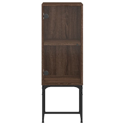 Mueble auxiliar con puerta de cristal aspecto roble marrón 35x37x100 cm