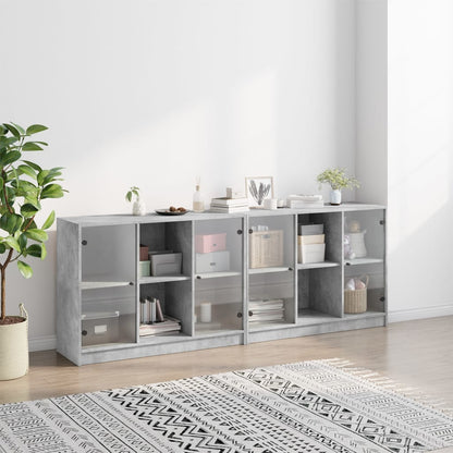 Bücherschrank mit Türen Betongrau 204x37x75 cm Holzwerkstoff