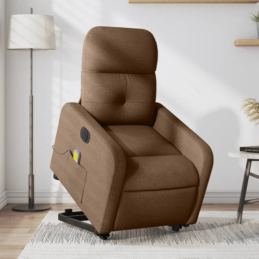 Fauteuil de massage électrique avec aide à la verticalisation tissu marron