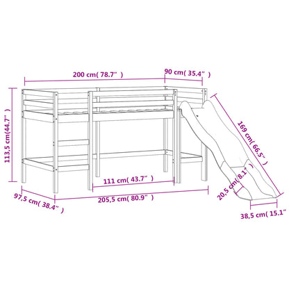 Kinderhochbett mit Rutsche Schwarz 90x200 cm Massivholz Kiefer