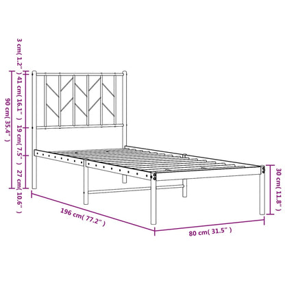 Metallbett ohne Matratze mit Kopfteil Weiß 75x190 cm