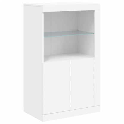 Mueble auxiliar con luces LED fabricado en material de madera blanca.