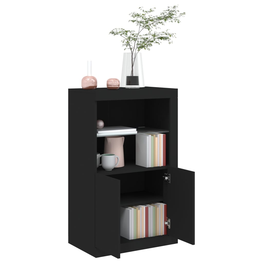 Mueble lateral con luces LED material madera negra