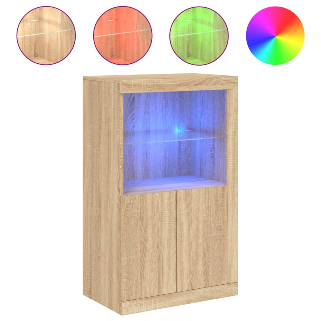 Armoire latérale avec lumières LED en bois de chêne Sonoma