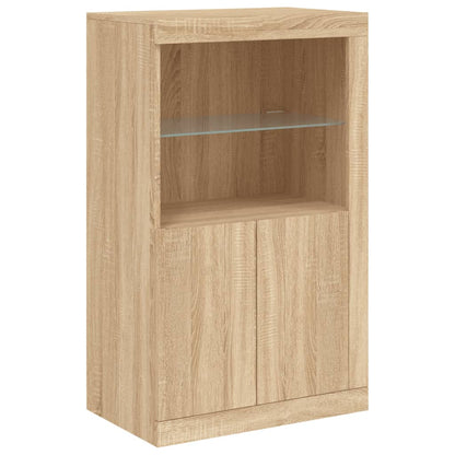 Armoire latérale avec lumières LED en bois de chêne Sonoma