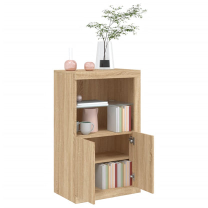 Armoire latérale avec lumières LED en bois de chêne Sonoma