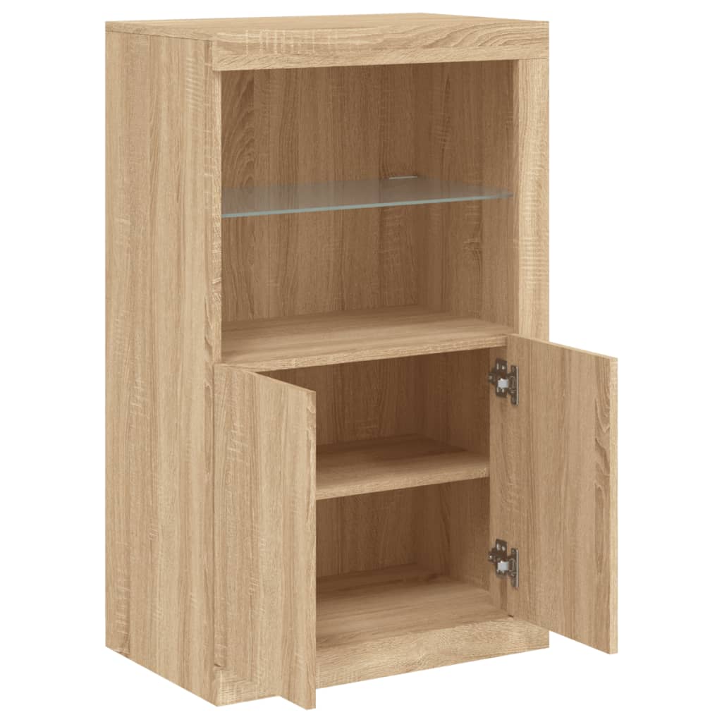 Armoire latérale avec lumières LED en bois de chêne Sonoma