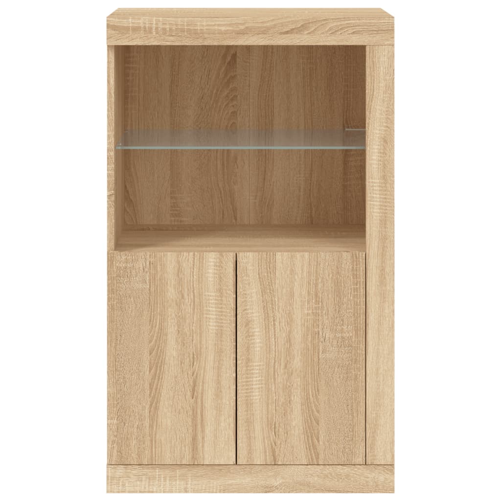 Armoire latérale avec lumières LED en bois de chêne Sonoma