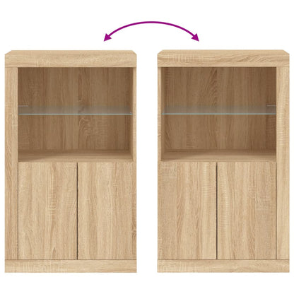 Armoire latérale avec lumières LED en bois de chêne Sonoma