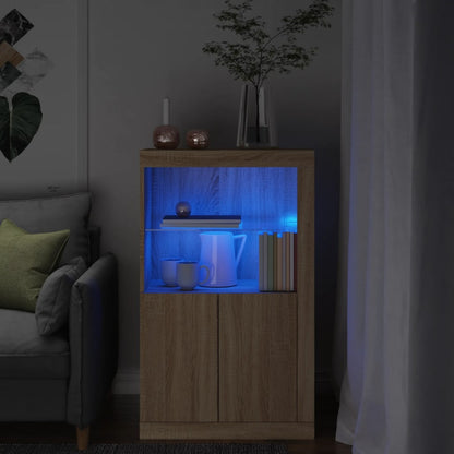 Armoire latérale avec lumières LED en bois de chêne Sonoma