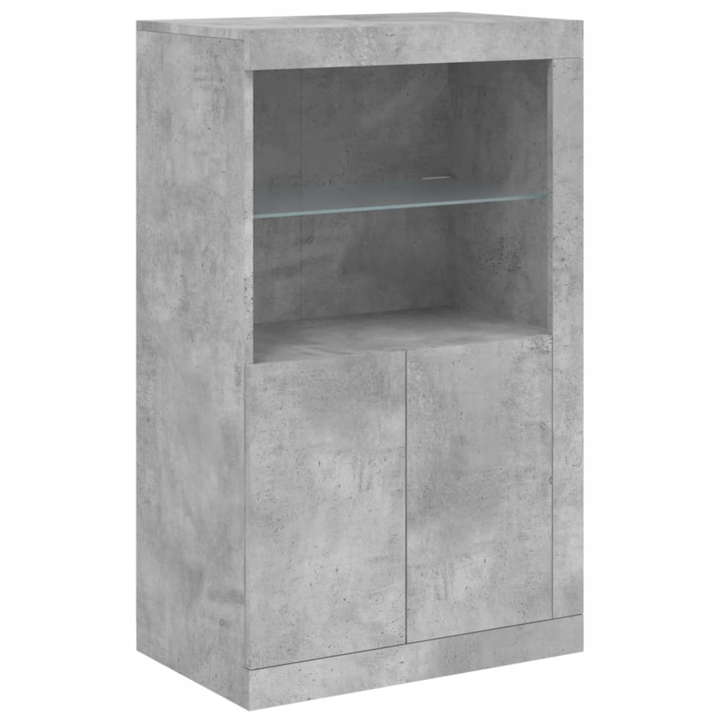 Armoire latérale avec lumières LED en matériau bois gris béton