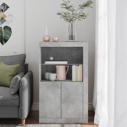 Armoire latérale avec lumières LED en matériau bois gris béton