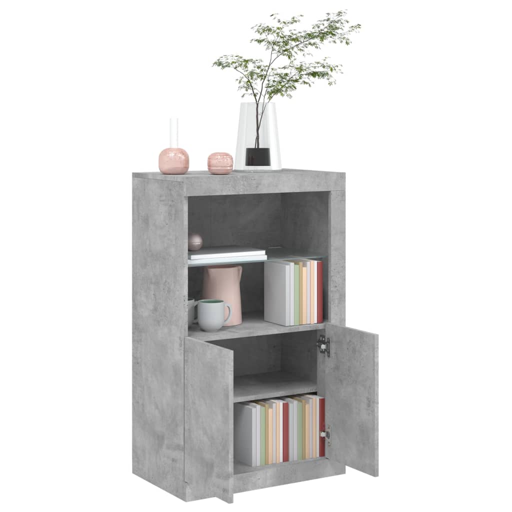 Armoire latérale avec lumières LED en matériau bois gris béton