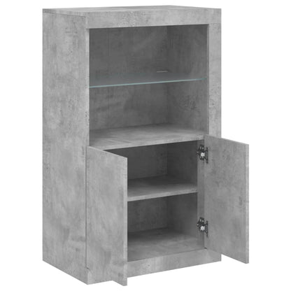 Armoire latérale avec lumières LED en matériau bois gris béton