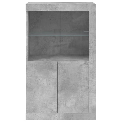 Armoire latérale avec lumières LED en matériau bois gris béton