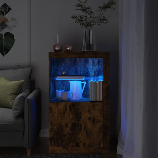 Armoire latérale avec lumières LED Matériau en bois de chêne fumé