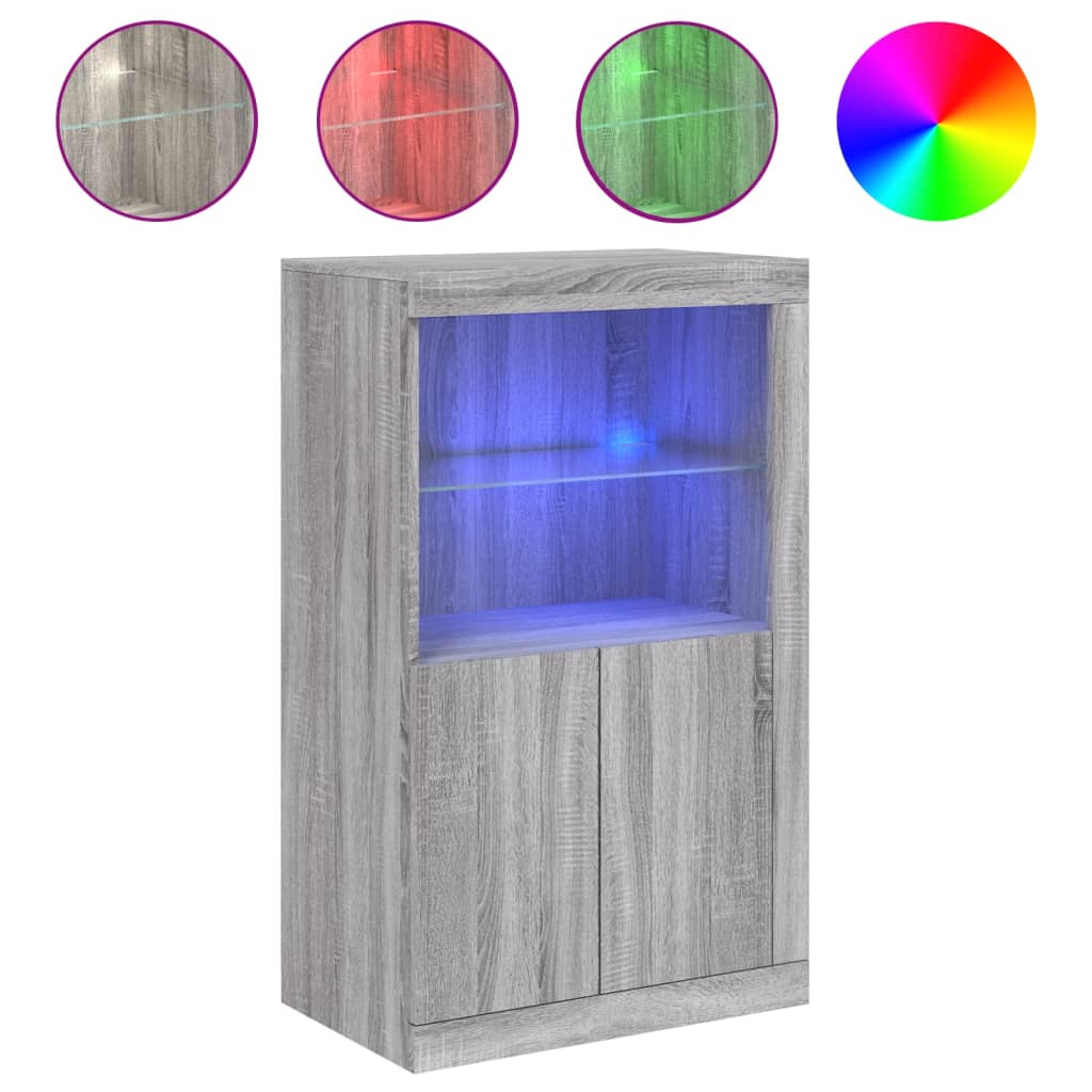 Mueble lateral con luces LED de madera de ingeniería Sonoma gris