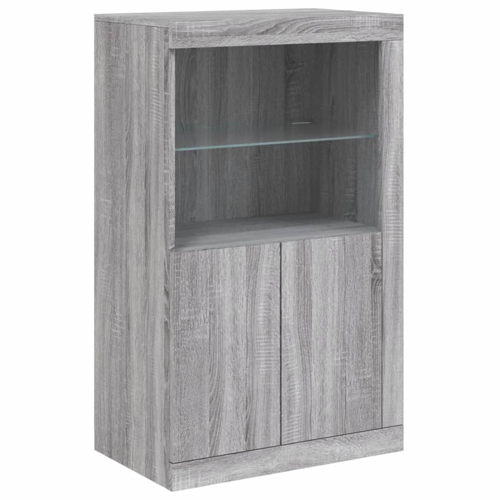 Mueble lateral con luces LED de madera de ingeniería Sonoma gris