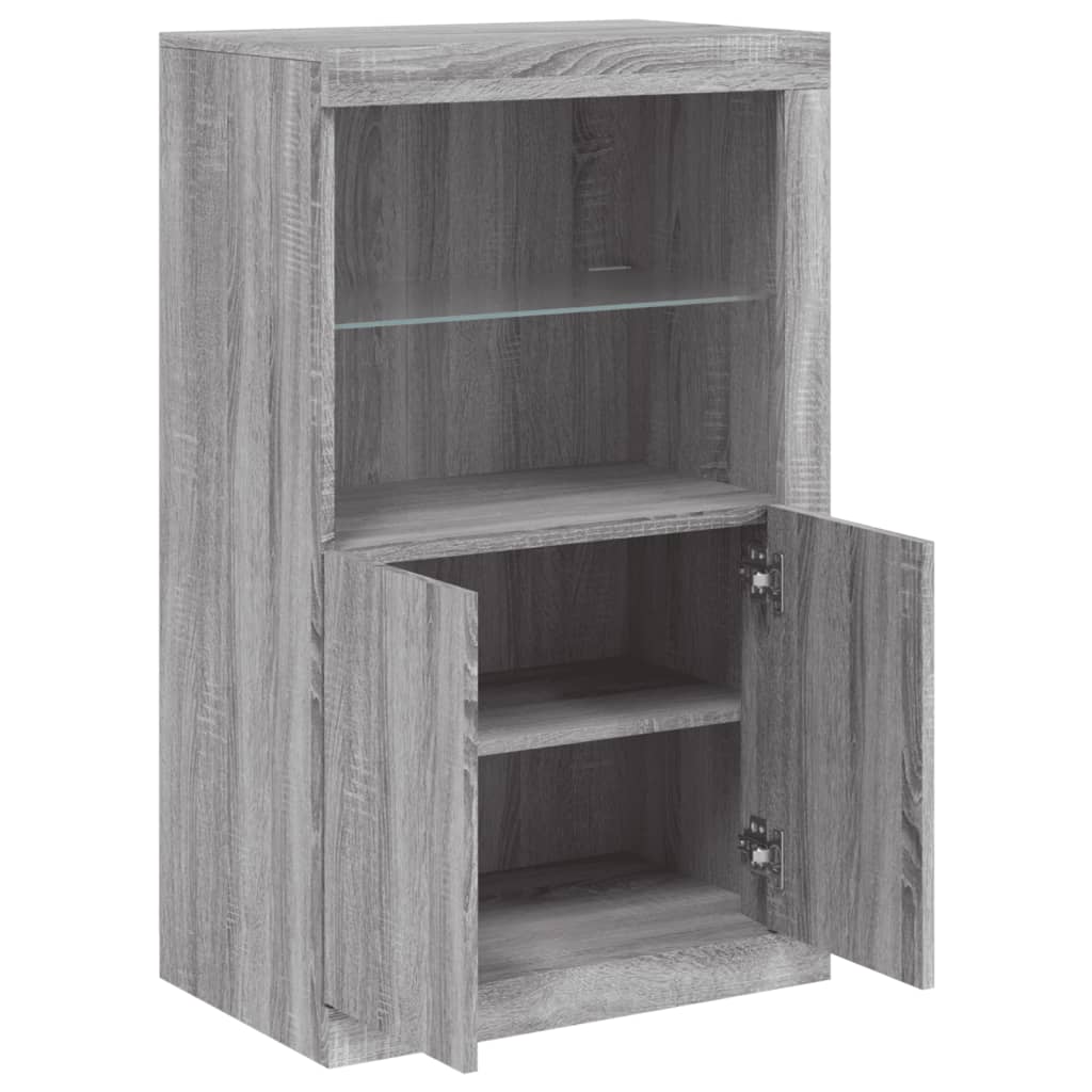 Mueble lateral con luces LED de madera de ingeniería Sonoma gris