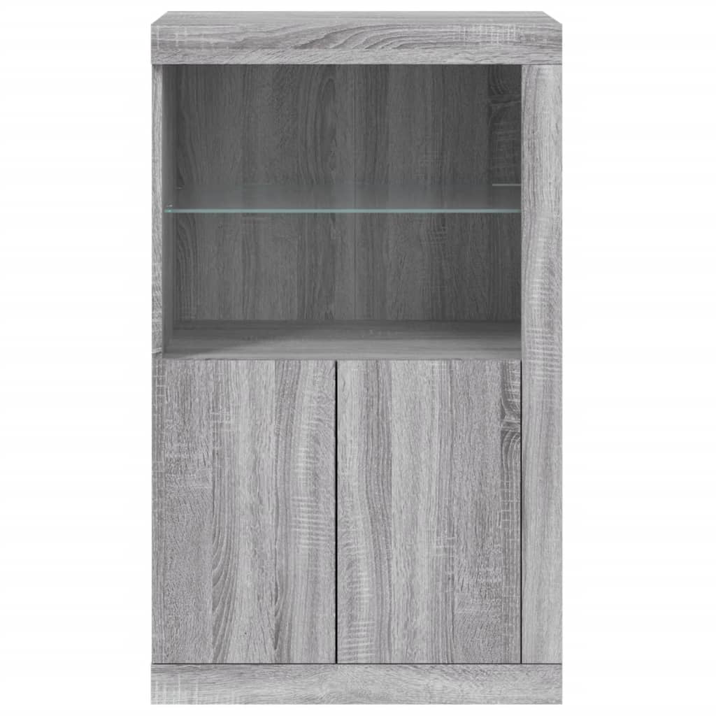 Mueble lateral con luces LED de madera de ingeniería Sonoma gris