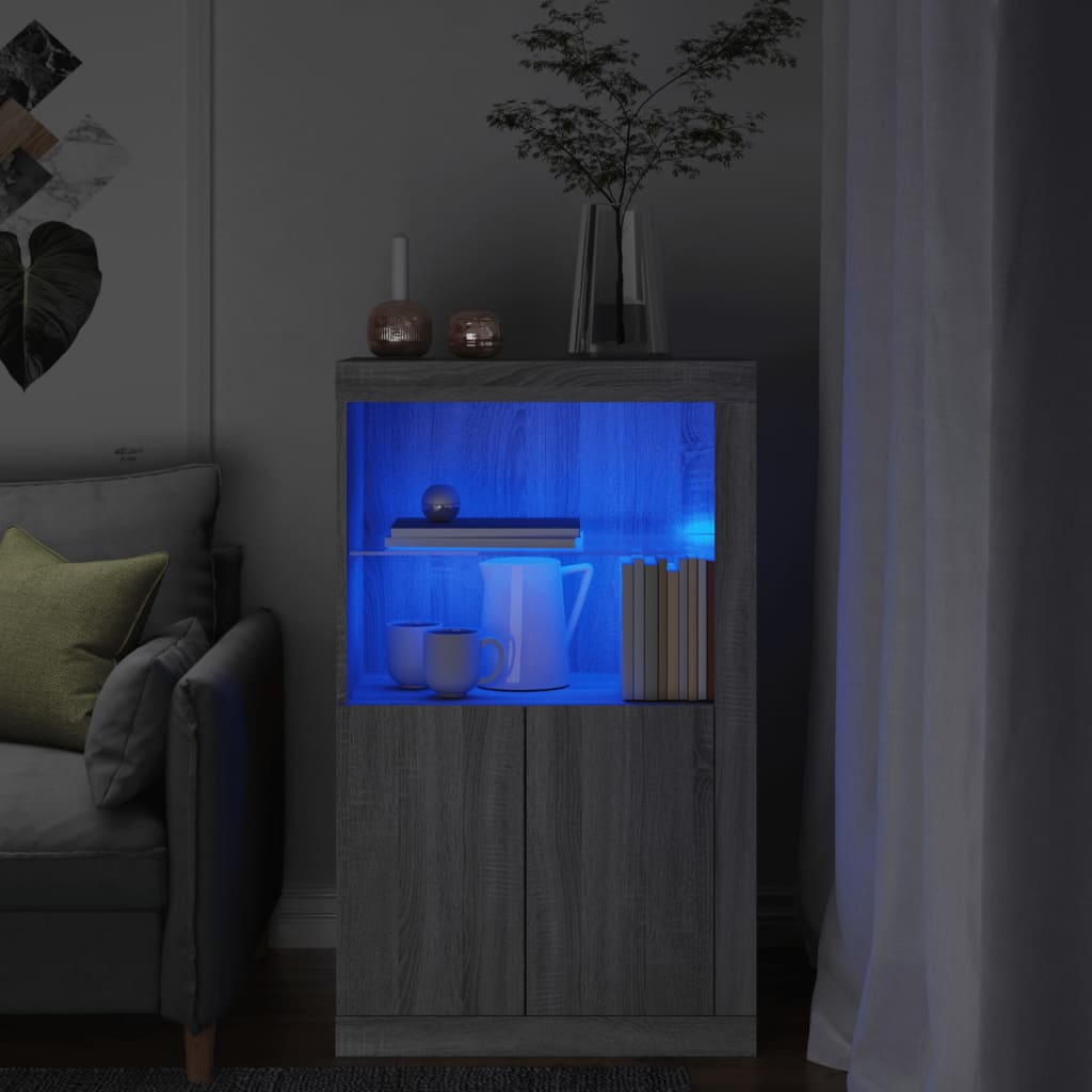 Mueble lateral con luces LED de madera de ingeniería Sonoma gris