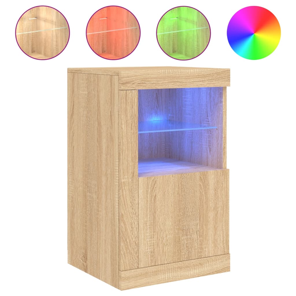 Armoire latérale avec lumières LED en bois de chêne Sonoma