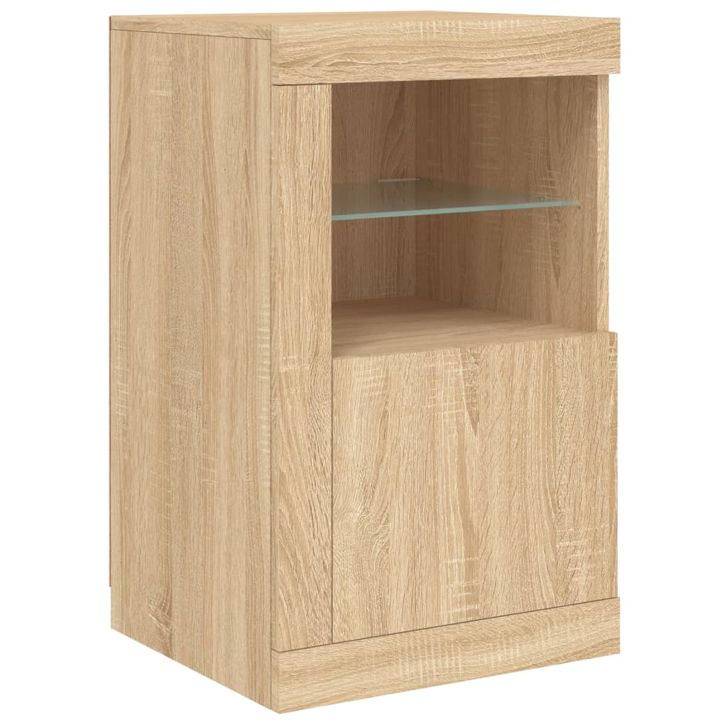 Armoire latérale avec lumières LED en bois de chêne Sonoma