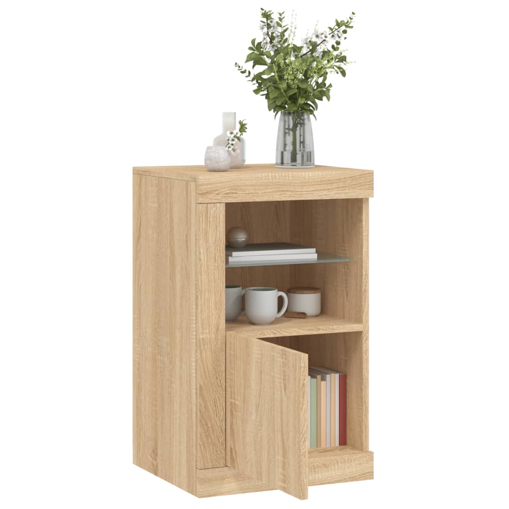 Armoire latérale avec lumières LED en bois de chêne Sonoma