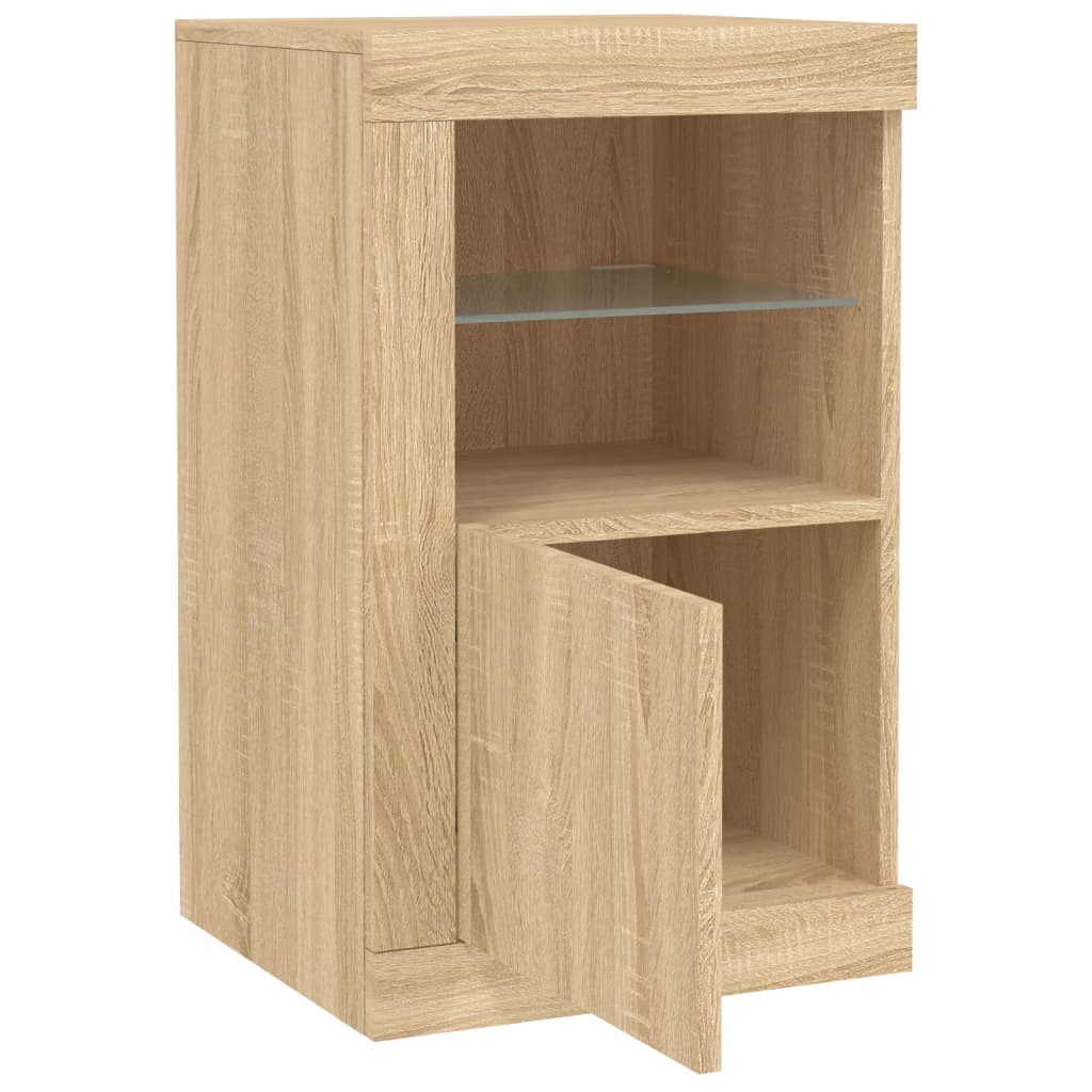 Armoire latérale avec lumières LED en bois de chêne Sonoma