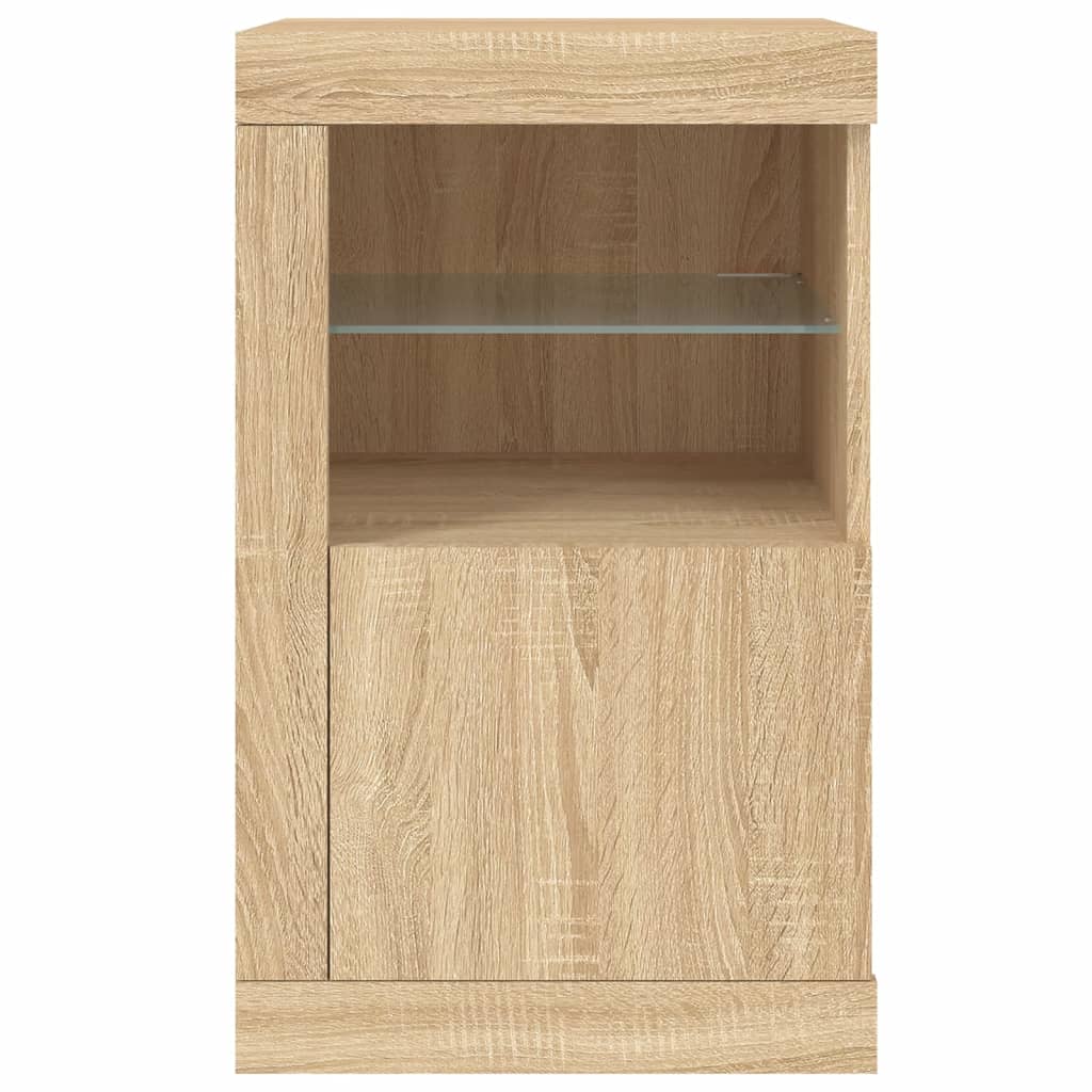 Armoire latérale avec lumières LED en bois de chêne Sonoma