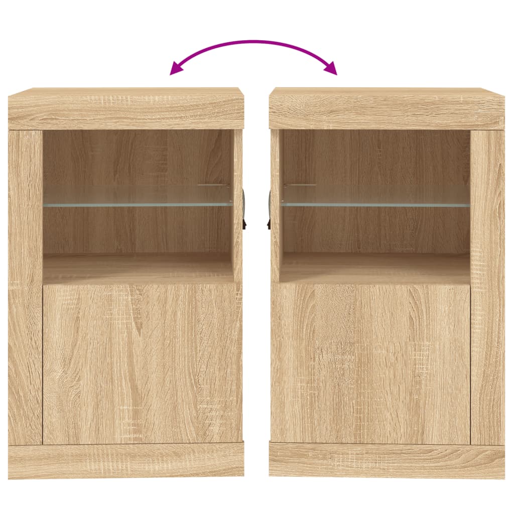 Armoire latérale avec lumières LED en bois de chêne Sonoma