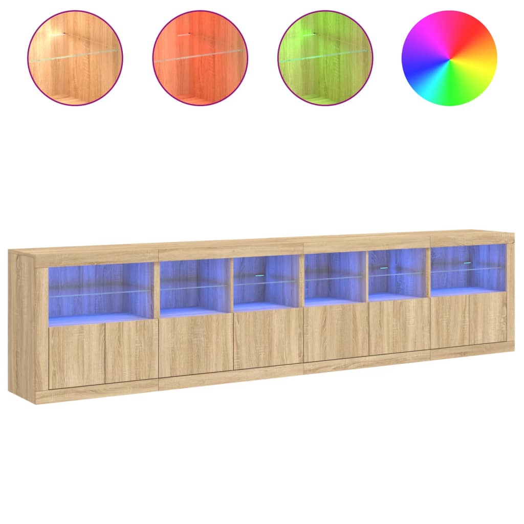 Sideboard mit LED-Leuchten Sonoma-Eiche 283x37x67 cm