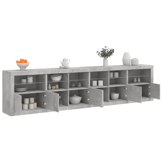 Sideboard mit LED-Leuchten Betongrau 283x37x67 cm