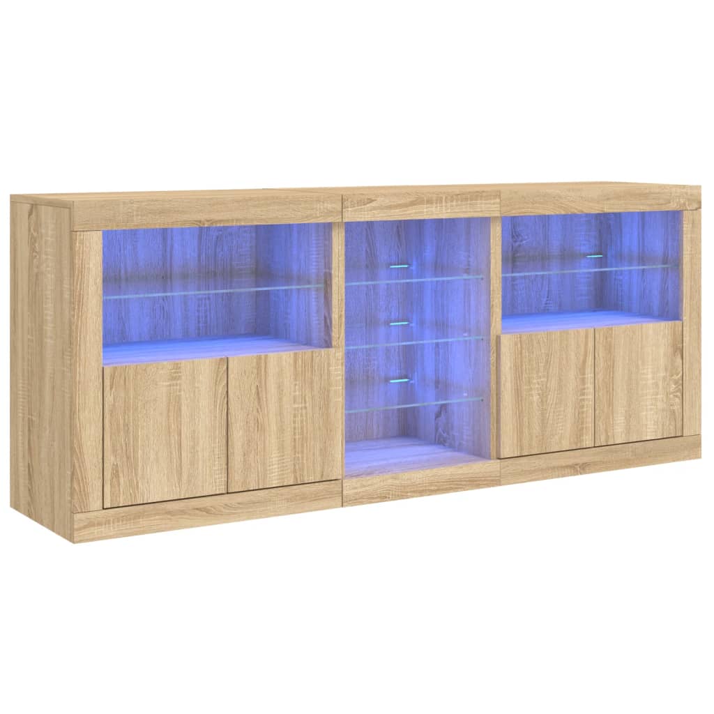 Aparador con luces LED roble Sonoma 162x37x67 cm