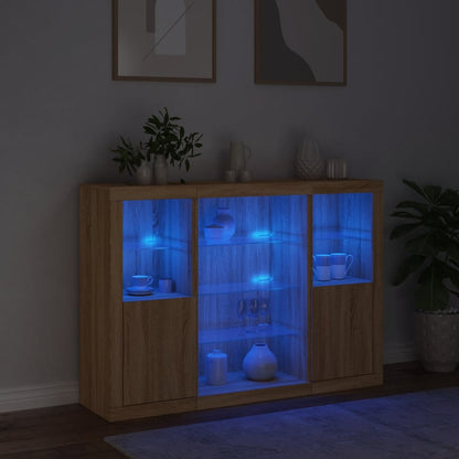 Sideboards mit LED-Leuchten 3 Stk. Sonoma-Eiche Holzwerkstoff