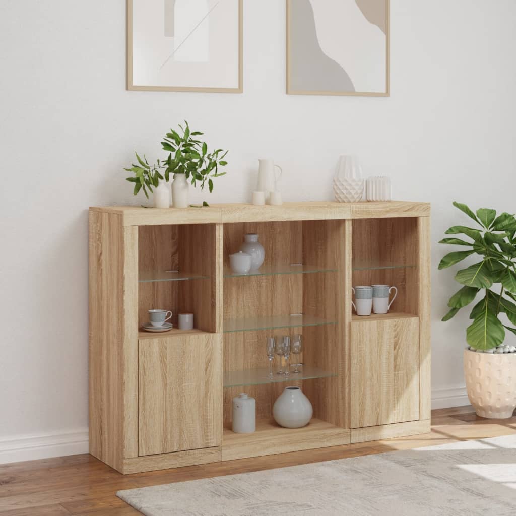 Sideboards mit LED-Leuchten 3 Stk. Sonoma-Eiche Holzwerkstoff