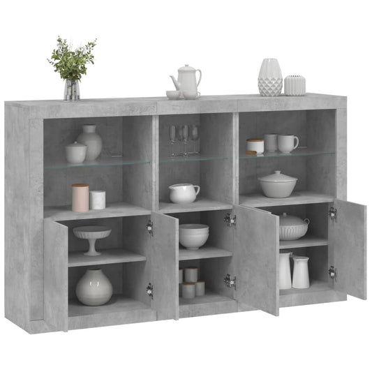 Sideboard mit LED-Leuchten Betongrau 162x37x100 cm