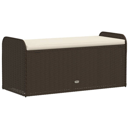 Sitzbank mit Stauraum & Kissen Braun 115x51x52 cm Poly Rattan