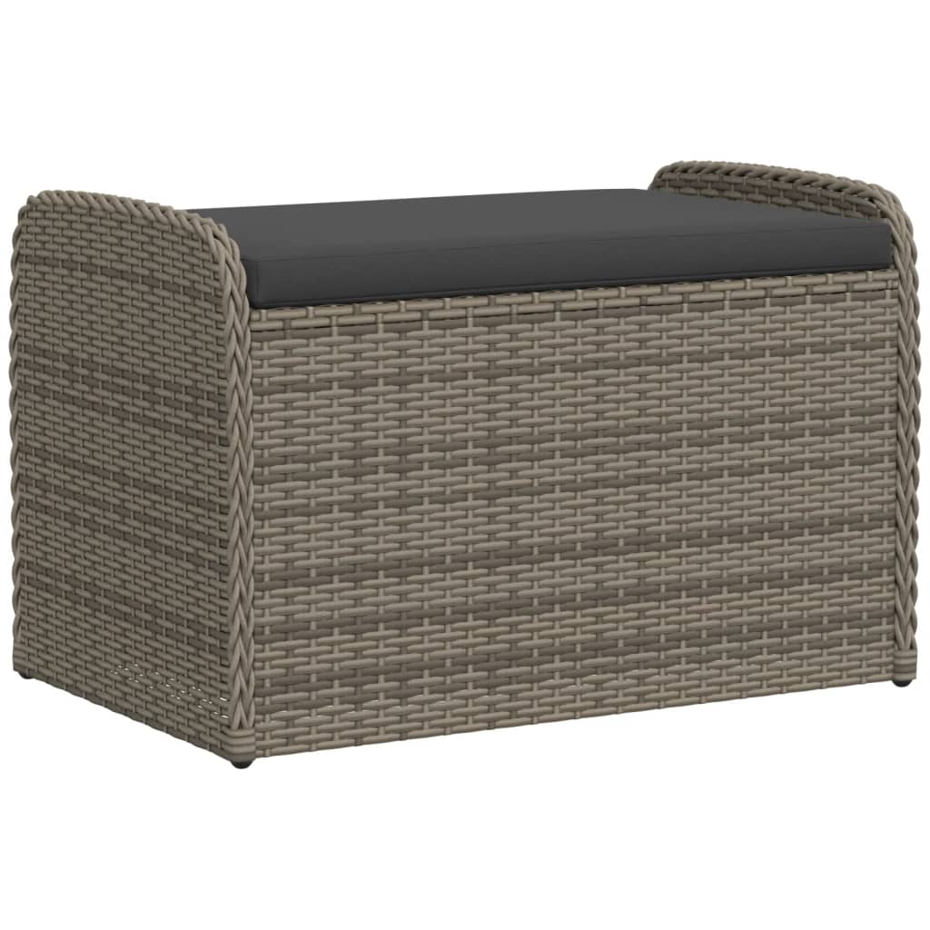 Banc avec rangement &amp; coussins gris 80x51x52 cm poly rotin