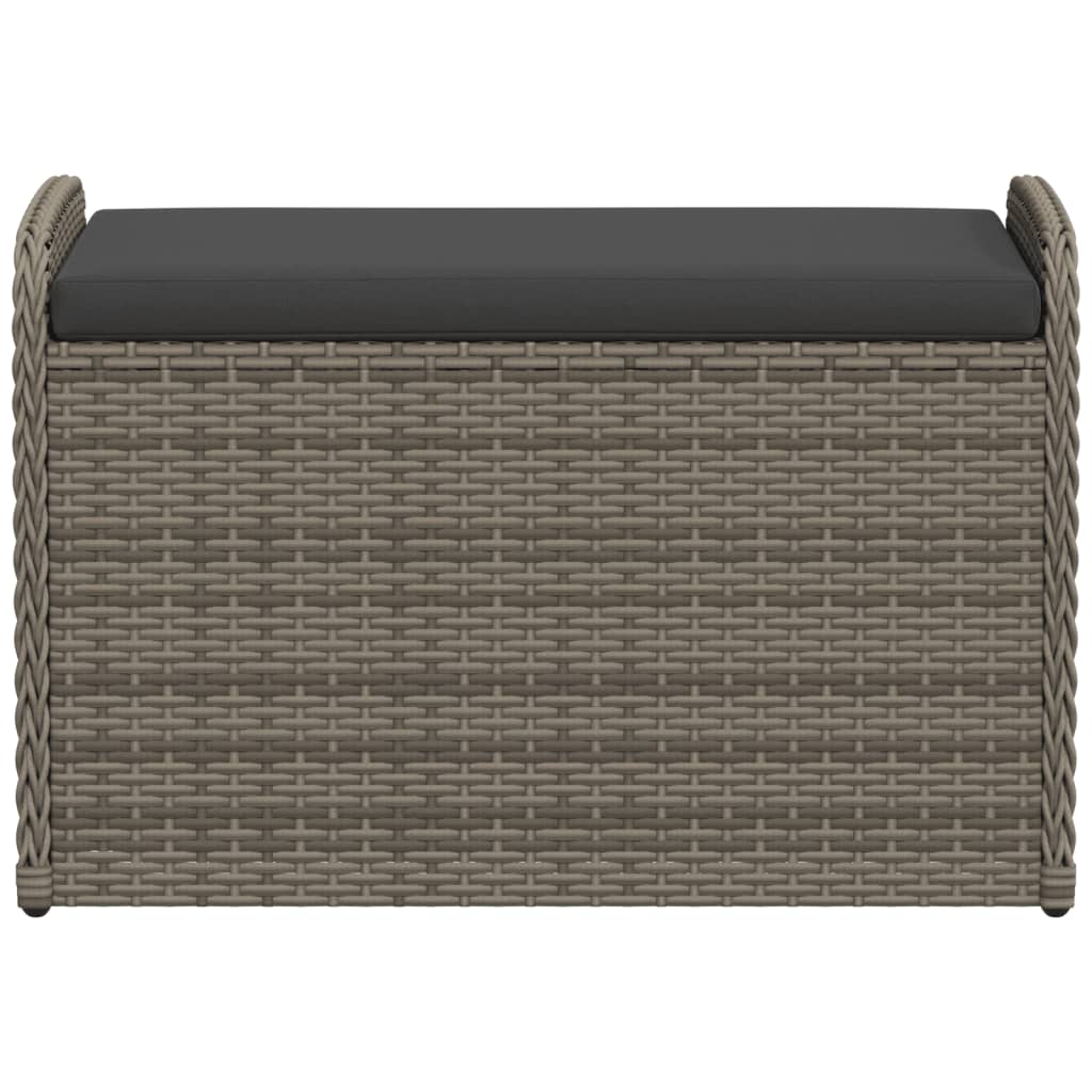 Banc avec rangement &amp; coussins gris 80x51x52 cm poly rotin