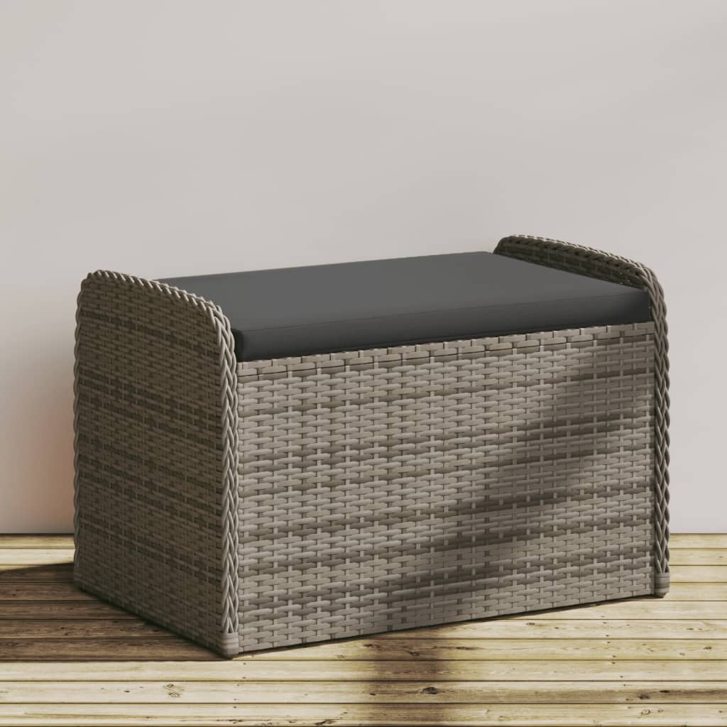 Banc avec rangement &amp; coussins gris 80x51x52 cm poly rotin