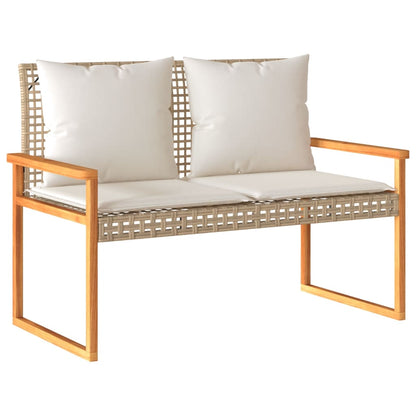 Banc de jardin avec coussin en polyrotin beige et bois d'acacia