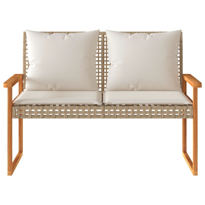 Banc de jardin avec coussin en polyrotin beige et bois d'acacia