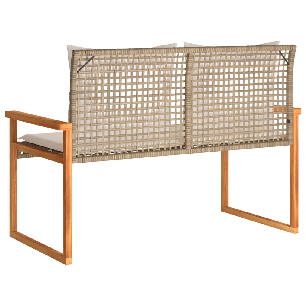 Banc de jardin avec coussin en polyrotin beige et bois d'acacia