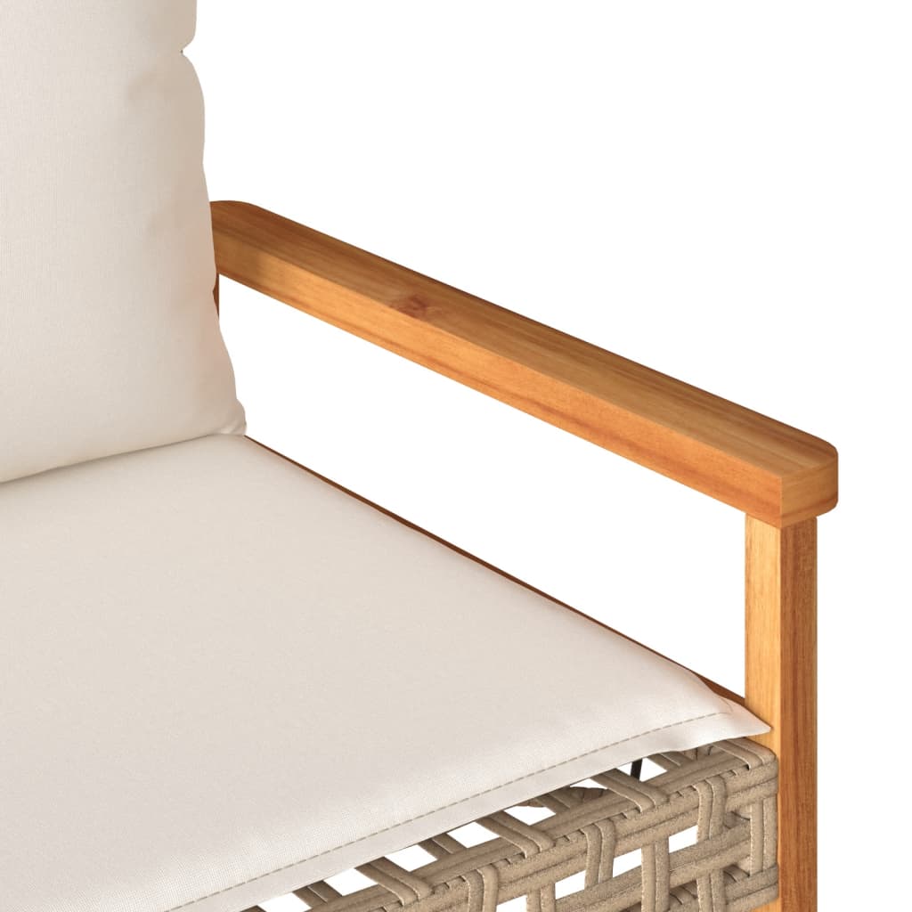 Banc de jardin avec coussin en polyrotin beige et bois d'acacia