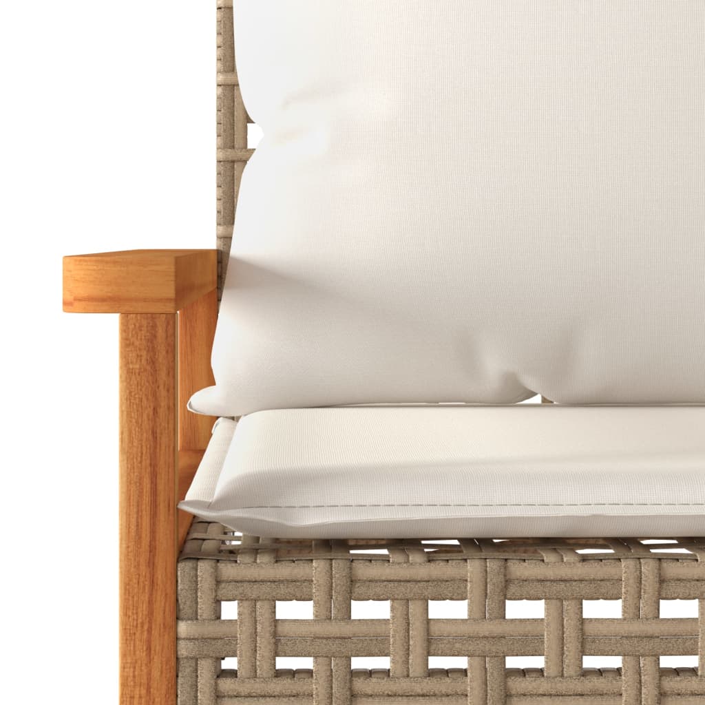 Banc de jardin avec coussin en polyrotin beige et bois d'acacia