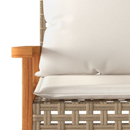 Banc de jardin avec coussin en polyrotin beige et bois d'acacia